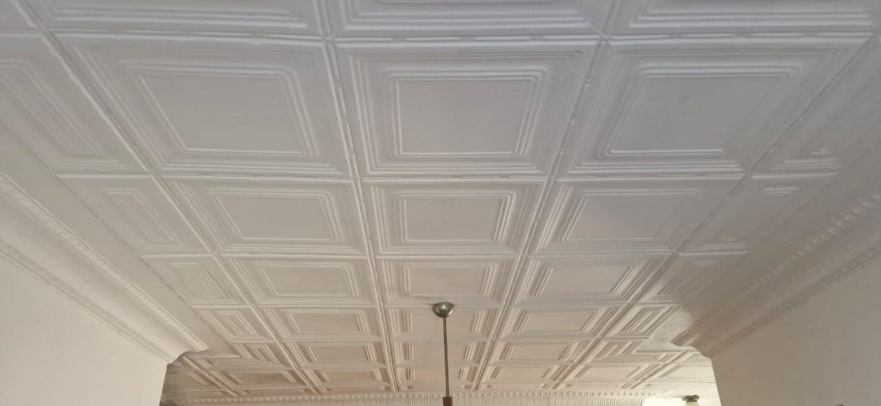 Broad view of the finished ceiling and room